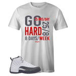 White Crew Neck GO HARD T-shirt To Match Air Jordan Retro 12 White Dark Grey