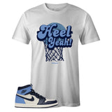 White Crew Neck HEEL YEAH T-shirt To Match Air Jordan Retro 1 OG Obsidian UNC