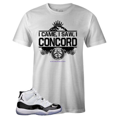 White Crew Neck I CAME I SAW T-shirt to Match Air Jordan Retro 11 CONCORD