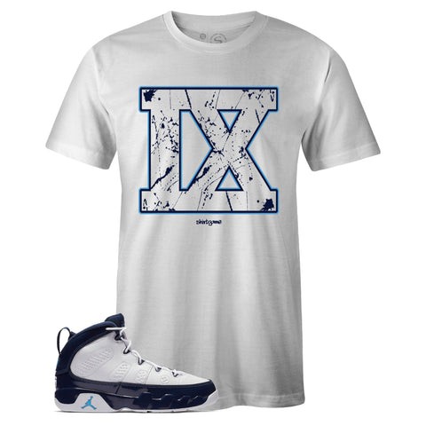 White Crew Neck IX T-shirt To Match Air Jordan Retro 9 UNC Pearl Blue