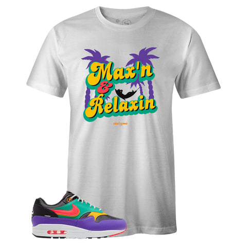 White Crew Neck MAX'N AND RELAXIN Sneaker T-shirt To Match Air Max 1 Windbreaker