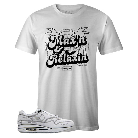 White Crew Neck MAX'N AND RELAXIN T-shirt To Match Air Max 1 Sketch To Shelf White