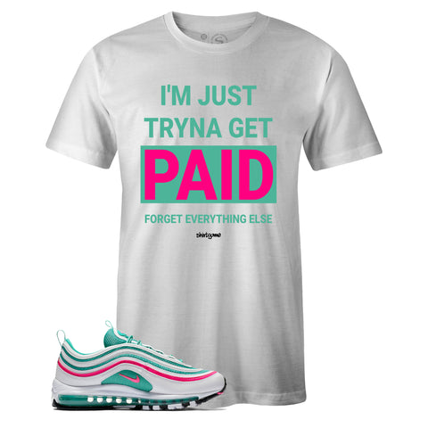White Crew Neck PAID Sneaker T-shirt To Match Nike Air Max 97 South Beach