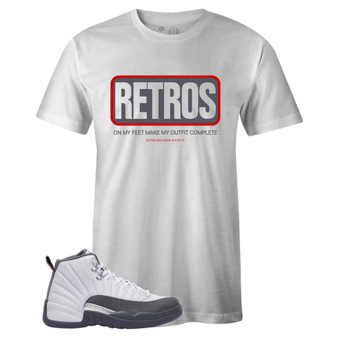 White Crew Neck RETROS T-shirt To Match Air Jordan Retro 12 White Dark Grey