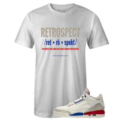 White Crew Neck RETROSPECT T-shirt To Match Air Jordan Retro 3 International Flight Charity Game