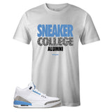 White Crew Neck SNEAKER COLLEGE ALUMNI T-shirt To Match Air Jordan Retro 3 UNC