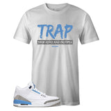 White Crew Neck TRAP T-shirt To Match Air Jordan Retro 3 UNC
