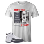 White Crew Neck TIANGOU T-shirt To Match Air Jordan Retro 12 White Dark Grey