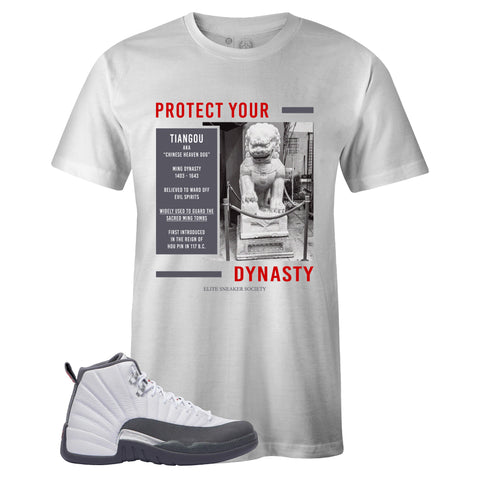 White Crew Neck TIANGOU T-shirt To Match Air Jordan Retro 12 White Dark Grey